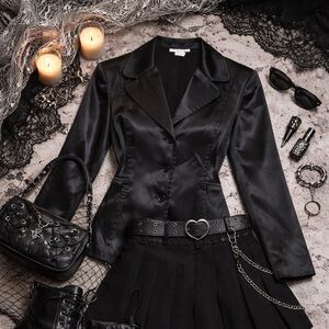 Dawn Joy 1990s Vintage Satin Black Blazer